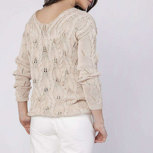 Chic Plaid Knit Sweater with Trendy Shoulder Cutouts - Très Elite