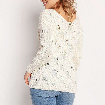 Chic Plaid Knit Sweater with Trendy Shoulder Cutouts - Très Elite
