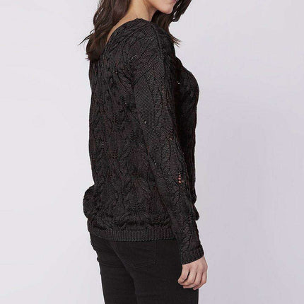 Chic Plaid Knit Sweater with Trendy Shoulder Cutouts - Très Elite