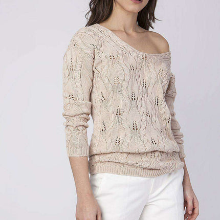 Chic Plaid Knit Sweater with Trendy Shoulder Cutouts - Très Elite