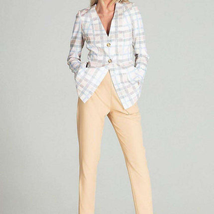Chic Plaid Spring Jacket with Innovative Cheese Neckline - Très Elite