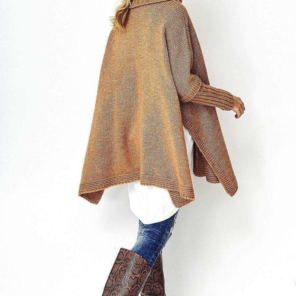 Chic Plaid Turtleneck Poncho Sweater with Oversized Fit - Très Elite