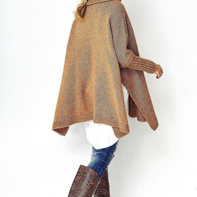 Chic Plaid Turtleneck Poncho Sweater with Oversized Fit - Très Elite