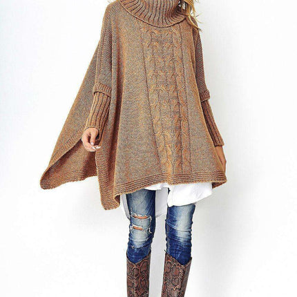 Chic Plaid Turtleneck Poncho Sweater with Oversized Fit - Très Elite