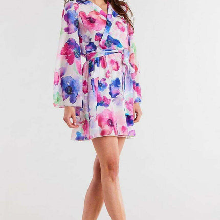 Chic Pleated Chiffon Kimono Dress with Adjustable Belt - Très Elite