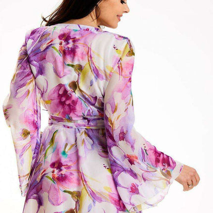 Chic Pleated Chiffon Kimono Dress with Adjustable Belt - Très Elite