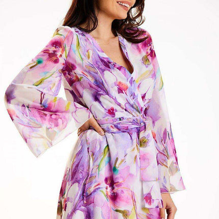 Chic Pleated Chiffon Kimono Dress with Adjustable Belt - Très Elite