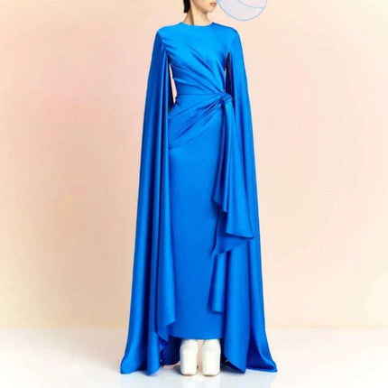 Chic Pleated Evening Dress with Bow Waist and Elegant Cape Sleeves - Summer Collection 35Z774 - Très Elite