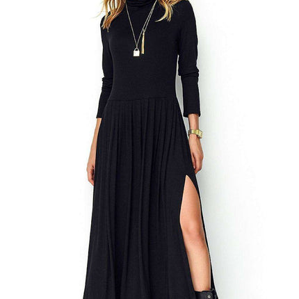 Chic Pleated Turtleneck Midi Dress for Effortless Elegance - Très Elite