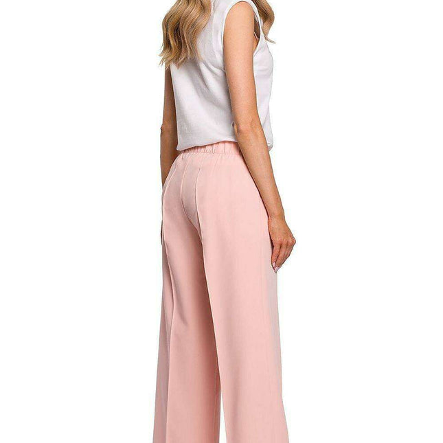 Chic Pleated Wide-Leg Trousers with Comfortable Stretch Waistband