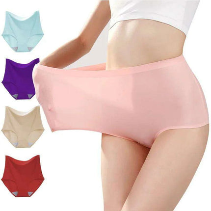 Chic Plus Size High Waist Ice Silk Seamless Briefs for Women - Shaping Underwear with Abdomen and Hip Enhancing Features - Très Elite