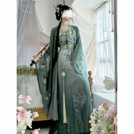 Chic Plus Size Retro Chinese Hanfu Ensemble - Traditional 3-Piece Cosplay Outfit in Emerald Green - Très Elite