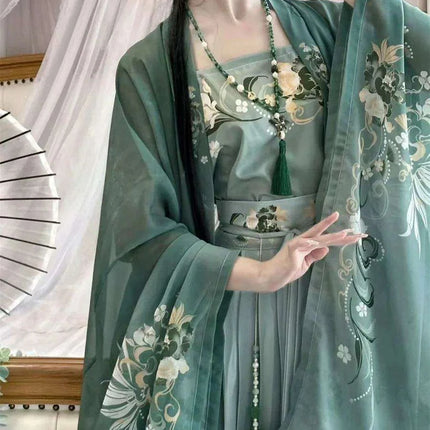 Chic Plus Size Retro Chinese Hanfu Ensemble - Traditional 3-Piece Cosplay Outfit in Emerald Green - Très Elite