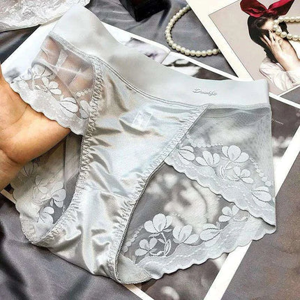 Chic Plus Size Satin Lace High Waist Briefs for Women - Tummy Control Underwear - Très Elite