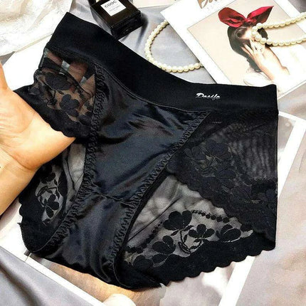 Chic Plus Size Satin Lace High Waist Briefs for Women - Tummy Control Underwear - Très Elite