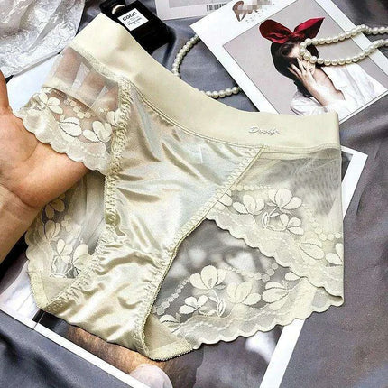 Chic Plus Size Satin Lace High Waist Briefs for Women - Tummy Control Underwear - Très Elite