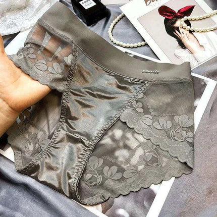 Chic Plus Size Satin Lace High Waist Briefs for Women - Tummy Control Underwear - Très Elite