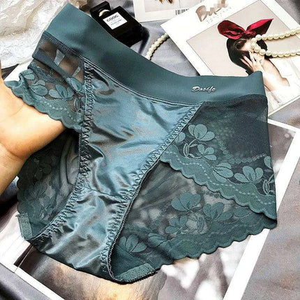 Chic Plus Size Satin Lace High Waist Briefs for Women - Tummy Control Underwear - Très Elite