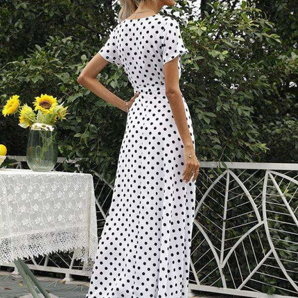 Chic Polka Dot Slit Dress for Effortless Style - Très Elite