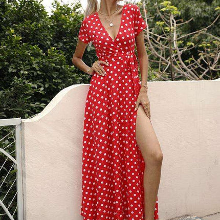 Chic Polka Dot Slit Dress for Effortless Style - Très Elite