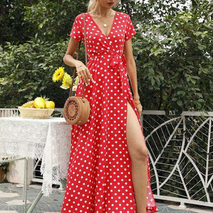 Chic Polka Dot Slit Dress for Effortless Style - Très Elite