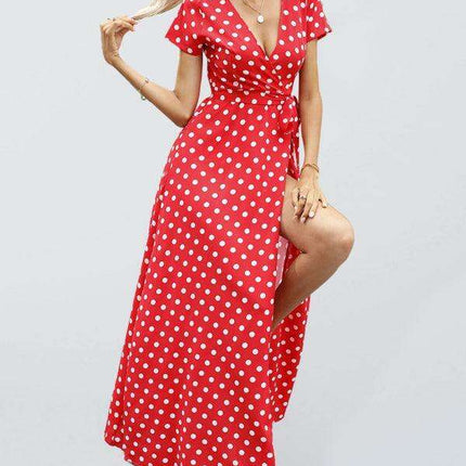 Chic Polka Dot Slit Dress for Effortless Style - Très Elite