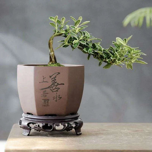 Chic Polygonal Purple Clay Vase - Stylish Chinese-Inspired Home Decor Planter