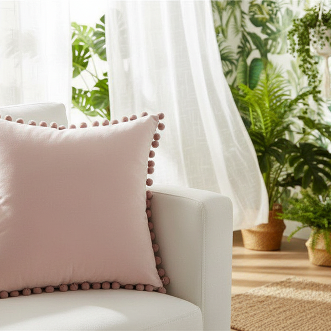 Chic Pom-Pom Velvet Throw Pillow Cover for Elegant Home Decor - Très Elite