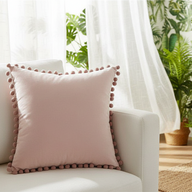 Chic Pom-Pom Velvet Throw Pillow Cover for Elegant Home Decor - Très Elite
