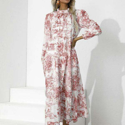 Chic Printed Loose Fit Dress with Cropped Sleeves and Round Neck - Très Elite