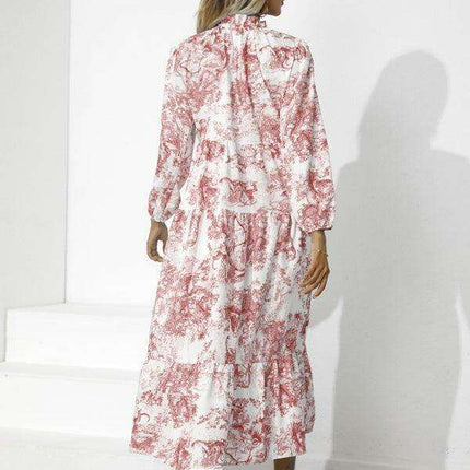 Chic Printed Loose Fit Dress with Cropped Sleeves and Round Neck - Très Elite