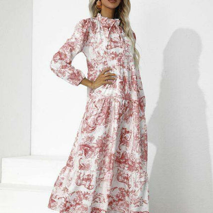 Chic Printed Loose Fit Dress with Cropped Sleeves and Round Neck - Très Elite