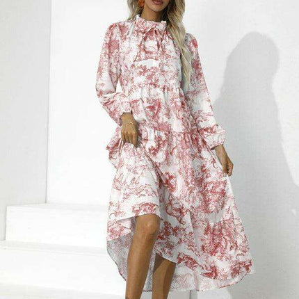 Chic Printed Loose Fit Dress with Cropped Sleeves and Round Neck - Très Elite