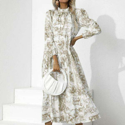 Chic Printed Loose Fit Dress with Cropped Sleeves and Round Neck - Très Elite