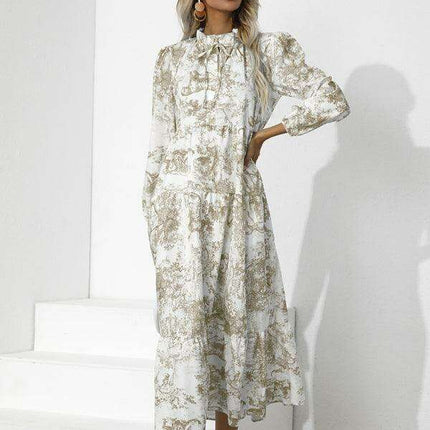 Chic Printed Loose Fit Dress with Cropped Sleeves and Round Neck - Très Elite
