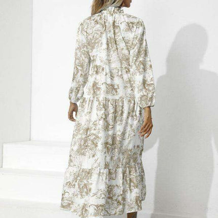 Chic Printed Loose Fit Dress with Cropped Sleeves and Round Neck - Très Elite