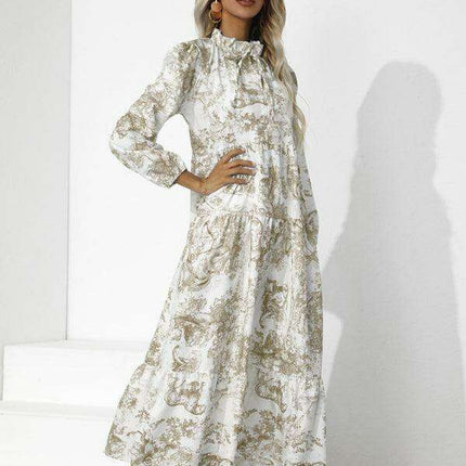 Chic Printed Loose Fit Dress with Cropped Sleeves and Round Neck - Très Elite