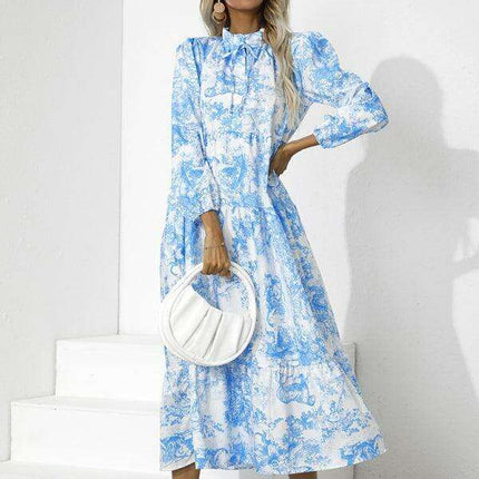 Chic Printed Loose Fit Dress with Cropped Sleeves and Round Neck - Très Elite