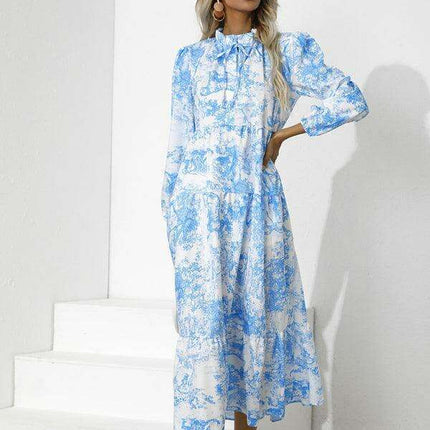 Chic Printed Loose Fit Dress with Cropped Sleeves and Round Neck - Très Elite
