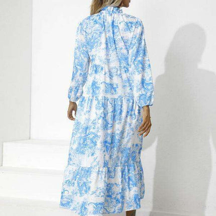 Chic Printed Loose Fit Dress with Cropped Sleeves and Round Neck - Très Elite