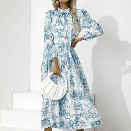 Chic Printed Loose Fit Dress with Cropped Sleeves and Round Neck - Très Elite
