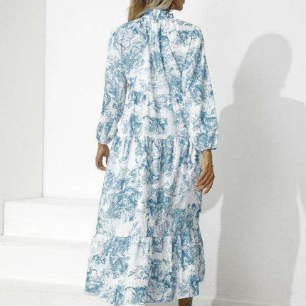 Chic Printed Loose Fit Dress with Cropped Sleeves and Round Neck - Très Elite