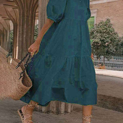 Chic Puff Sleeve Cotton Babydoll Midi Dress - Timeless Feminine Style - Très Elite