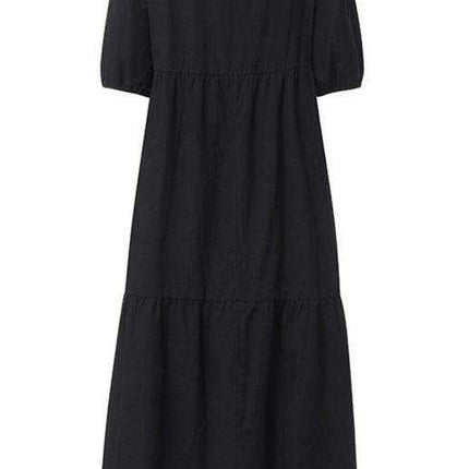 Chic Puff Sleeve Cotton Babydoll Midi Dress - Timeless Feminine Style - Très Elite