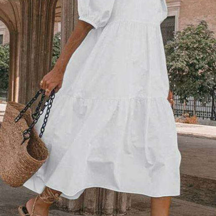Chic Puff Sleeve Cotton Babydoll Midi Dress - Timeless Feminine Style - Très Elite