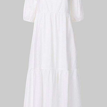 Chic Puff Sleeve Cotton Babydoll Midi Dress - Timeless Feminine Style - Très Elite