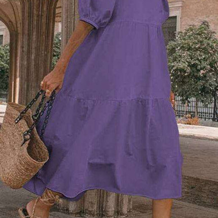 Chic Puff Sleeve Cotton Babydoll Midi Dress - Timeless Feminine Style - Très Elite