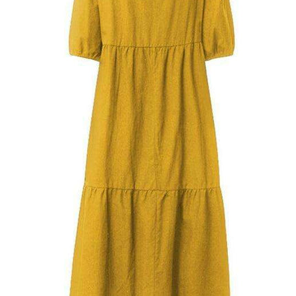 Chic Puff Sleeve Cotton Babydoll Midi Dress - Timeless Feminine Style - Très Elite