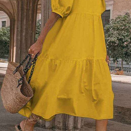 Chic Puff Sleeve Cotton Babydoll Midi Dress - Timeless Feminine Style - Très Elite