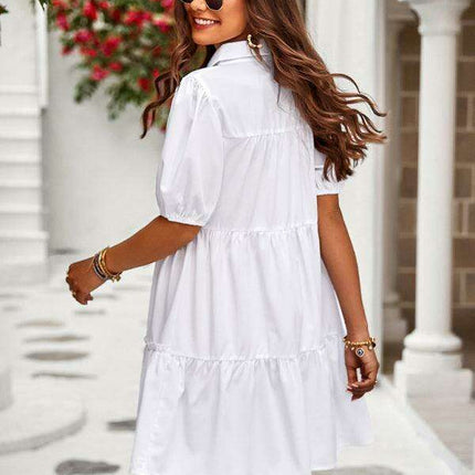Chic Puff Sleeve Lapel Dress for Fashion-Forward Women - Très Elite
